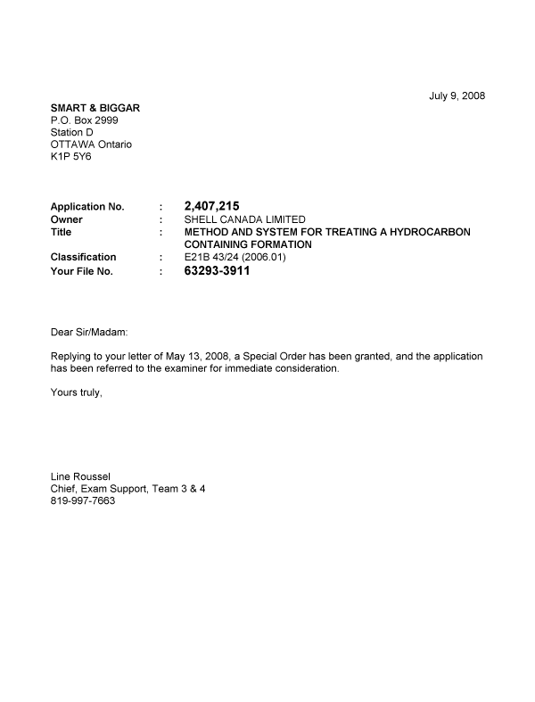 Document de brevet canadien 2407215. Poursuite-Amendment 20080709. Image 1 de 1