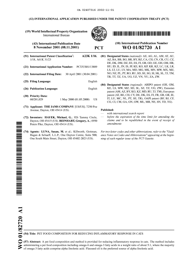 Document de brevet canadien 2407316. Abrégé 20021101. Image 1 de 1