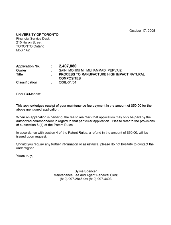 Canadian Patent Document 2407880. Correspondence 20041217. Image 1 of 1