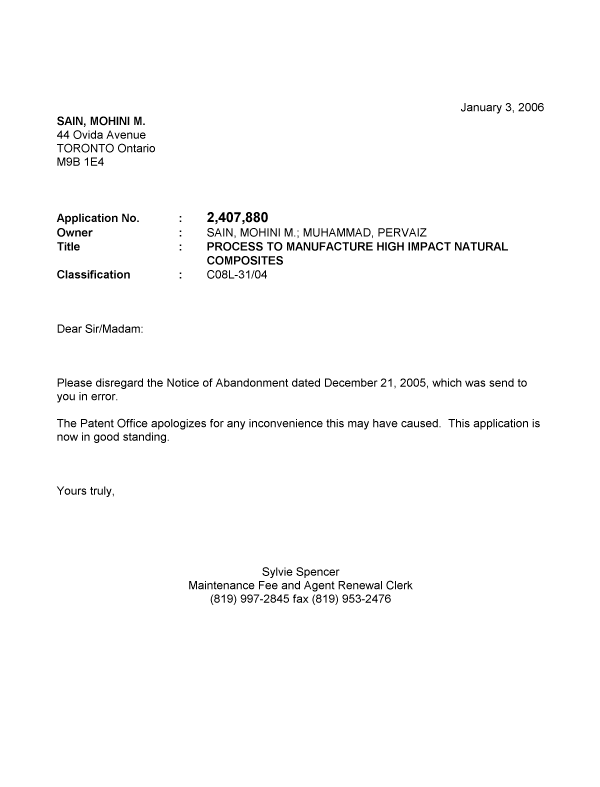 Canadian Patent Document 2407880. Correspondence 20051203. Image 1 of 1