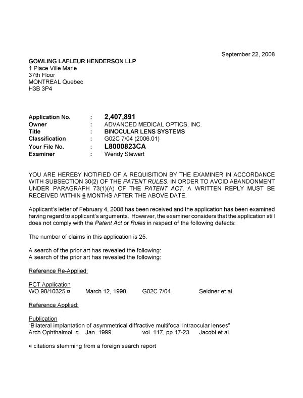 Canadian Patent Document 2407891. Prosecution-Amendment 20080922. Image 1 of 2