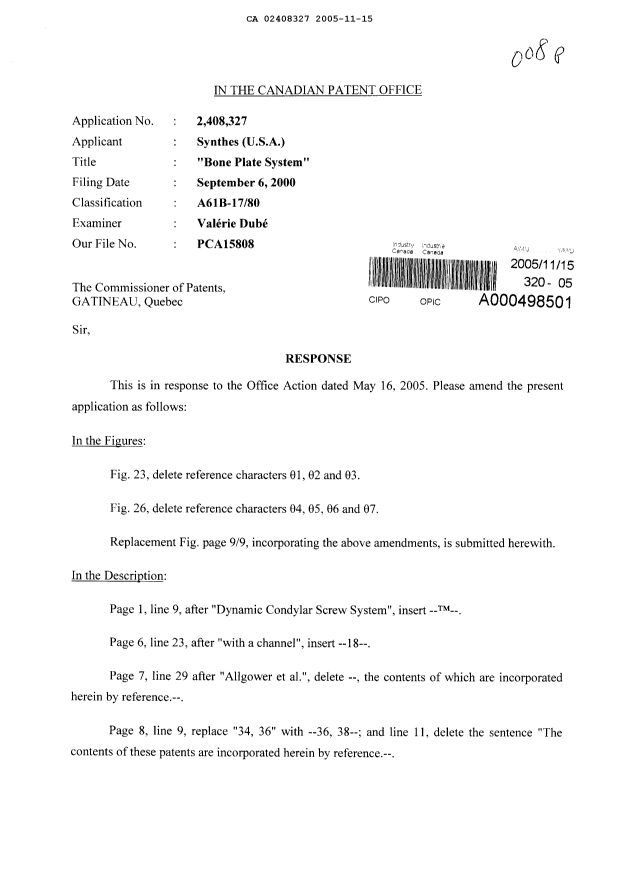 Document de brevet canadien 2408327. Poursuite-Amendment 20051115. Image 1 de 13