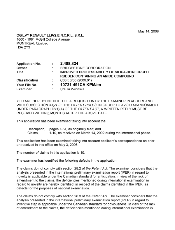 Canadian Patent Document 2408824. Prosecution-Amendment 20080514. Image 1 of 2