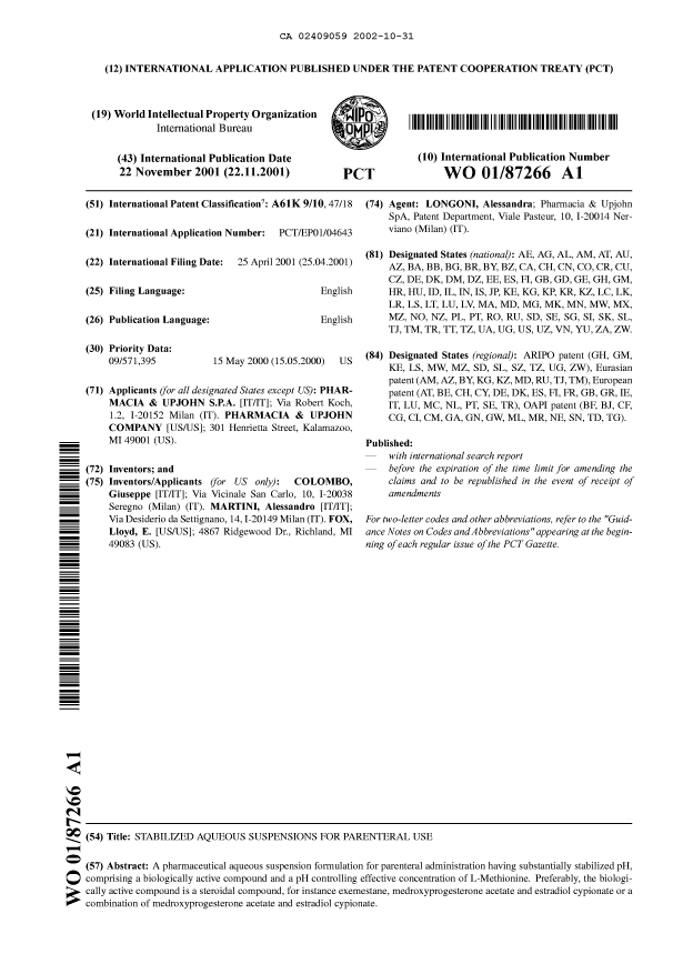 Document de brevet canadien 2409059. Abrégé 20011231. Image 1 de 1