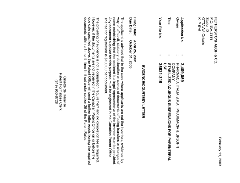 Canadian Patent Document 2409059. Correspondence 20021204. Image 1 of 1