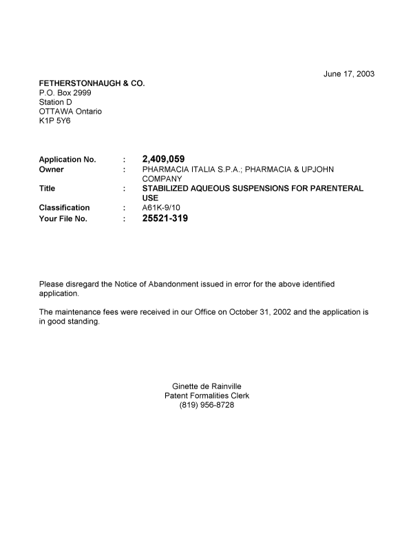 Canadian Patent Document 2409059. Correspondence 20021210. Image 1 of 1