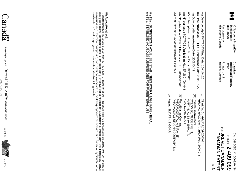 Document de brevet canadien 2409059. Page couverture 20051222. Image 1 de 1