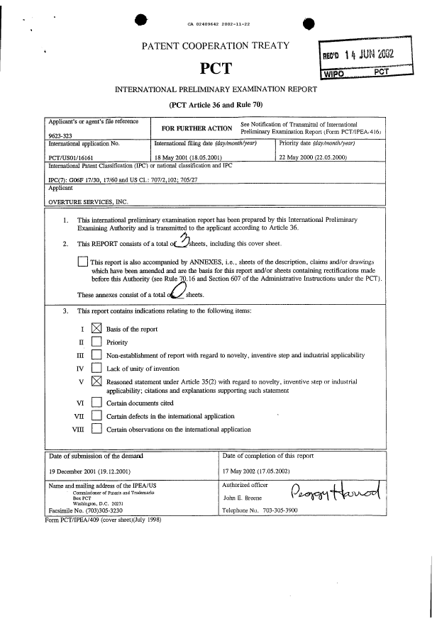 Document de brevet canadien 2409642. PCT 20021122. Image 1 de 3