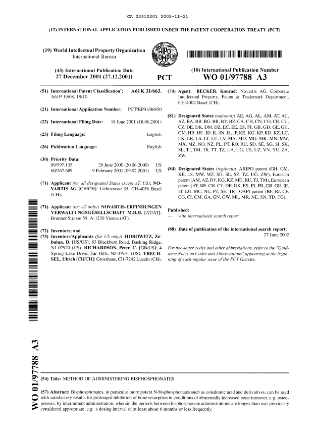 Document de brevet canadien 2410201. Abrégé 20011221. Image 1 de 1
