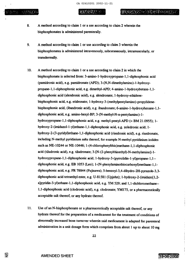 Document de brevet canadien 2410201. Revendications 20011221. Image 2 de 4