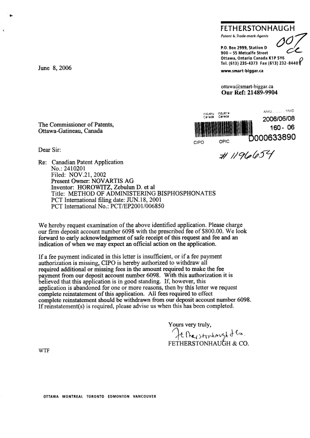 Canadian Patent Document 2410201. Prosecution-Amendment 20051208. Image 1 of 1