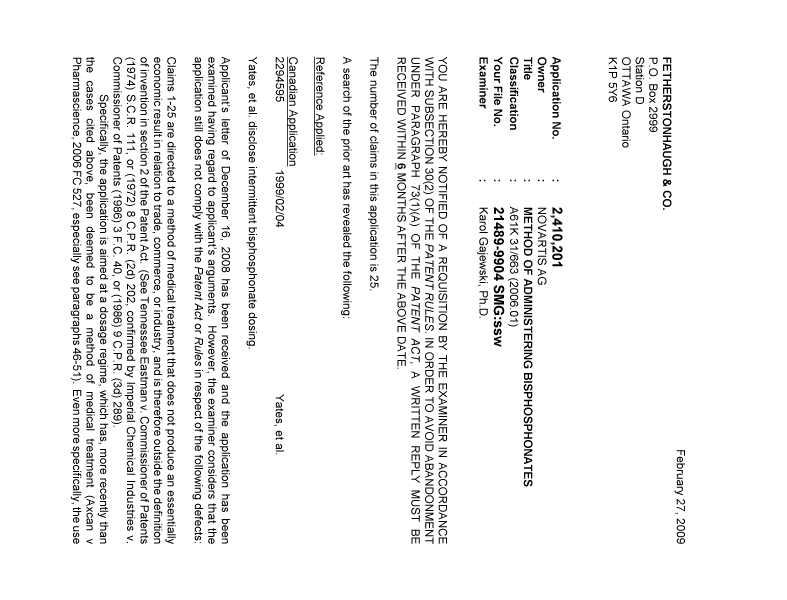 Canadian Patent Document 2410201. Prosecution-Amendment 20081227. Image 1 of 2