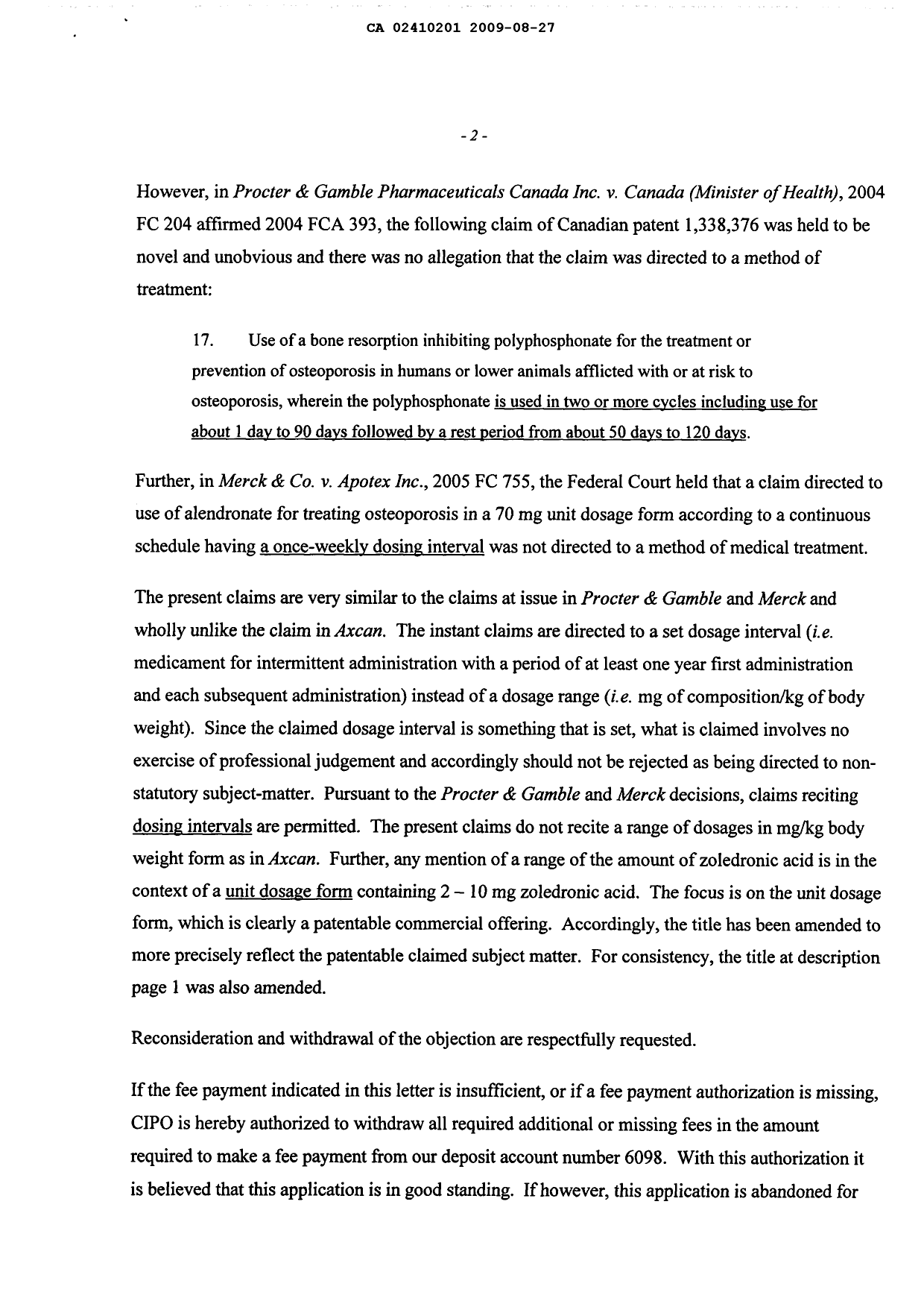 Canadian Patent Document 2410201. Prosecution-Amendment 20081227. Image 2 of 4