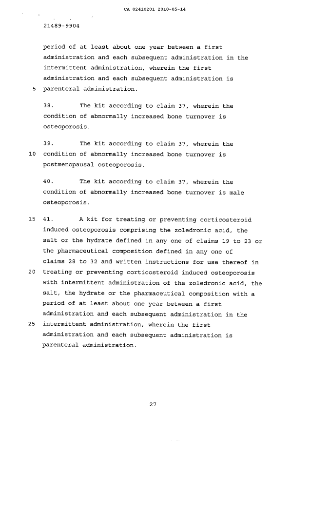 Document de brevet canadien 2410201. Poursuite-Amendment 20091214. Image 9 de 9