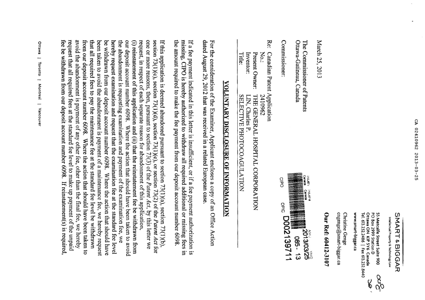 Canadian Patent Document 2410962. Prosecution-Amendment 20130325. Image 1 of 2
