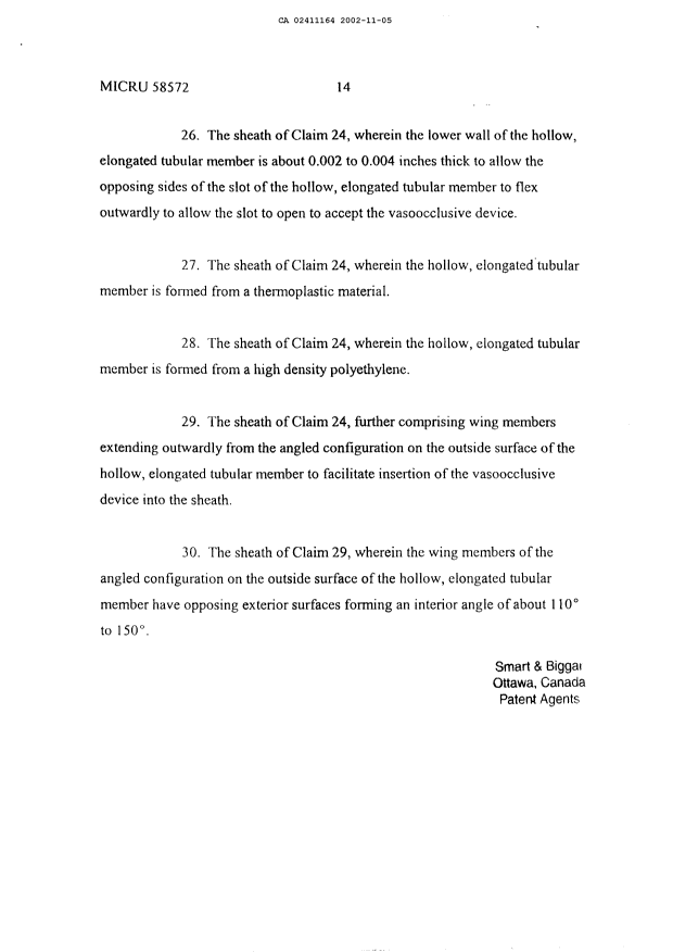 Document de brevet canadien 2411164. Revendications 20021105. Image 6 de 6