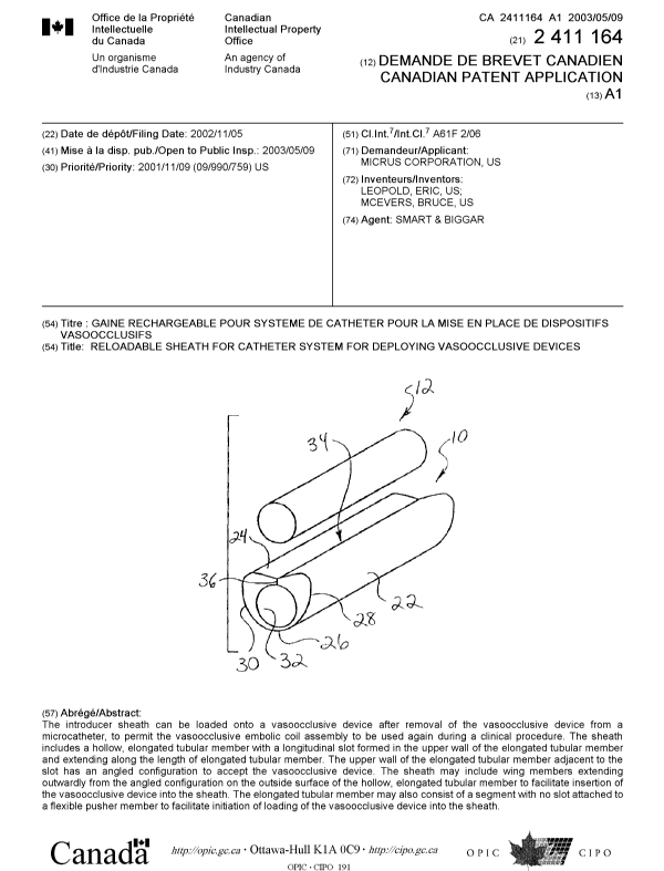 Canadian Patent Document 2411164. Cover Page 20030414. Image 1 of 1