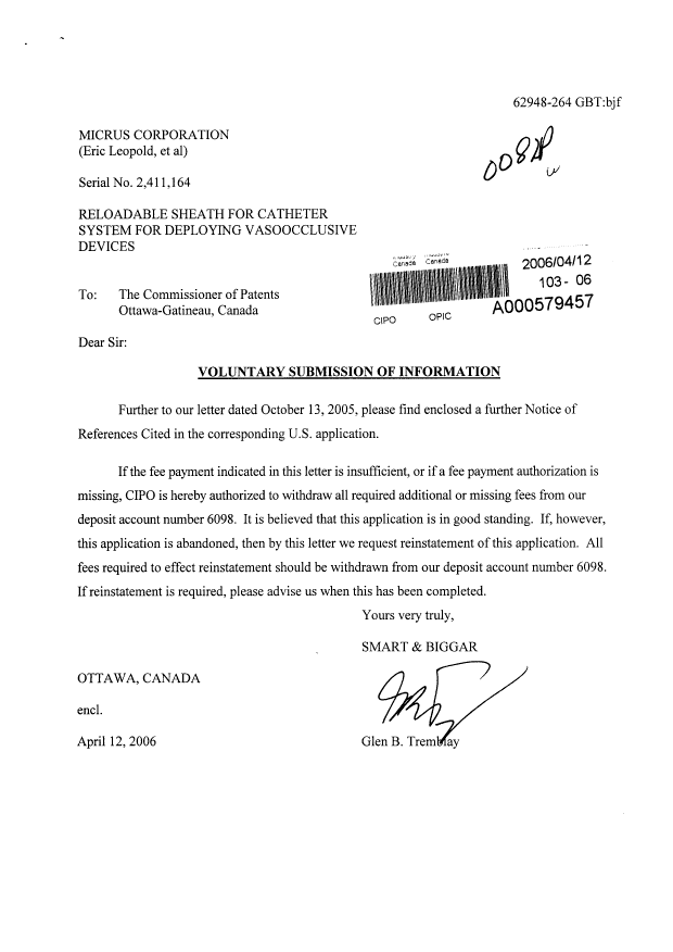 Canadian Patent Document 2411164. Prosecution-Amendment 20060412. Image 1 of 1