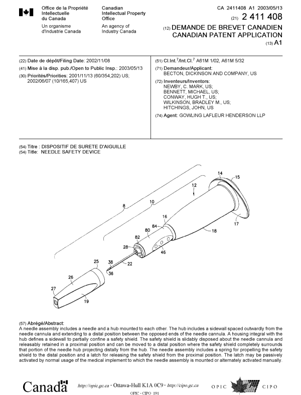 Canadian Patent Document 2411408. Cover Page 20021223. Image 1 of 1