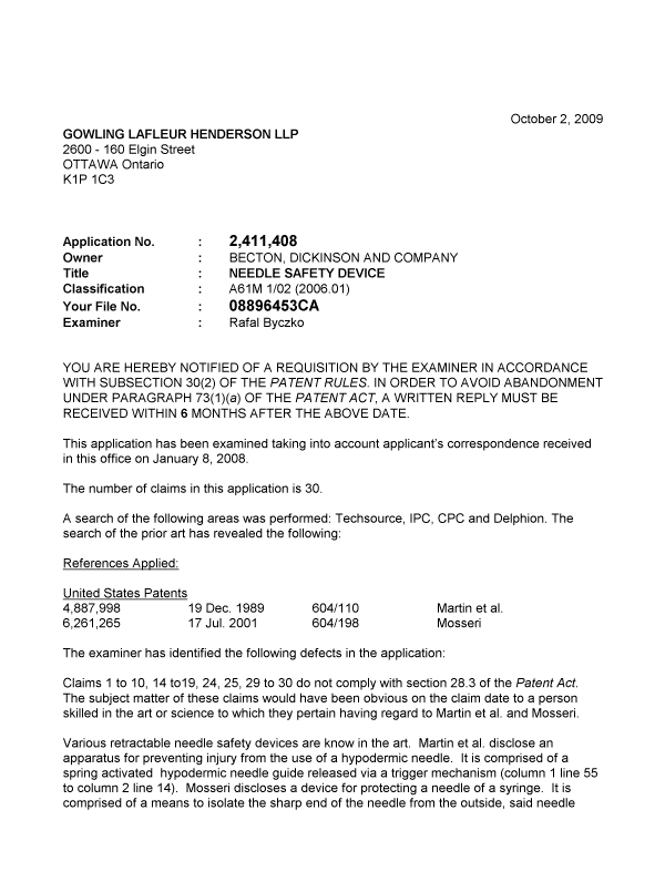 Canadian Patent Document 2411408. Prosecution-Amendment 20081202. Image 1 of 2