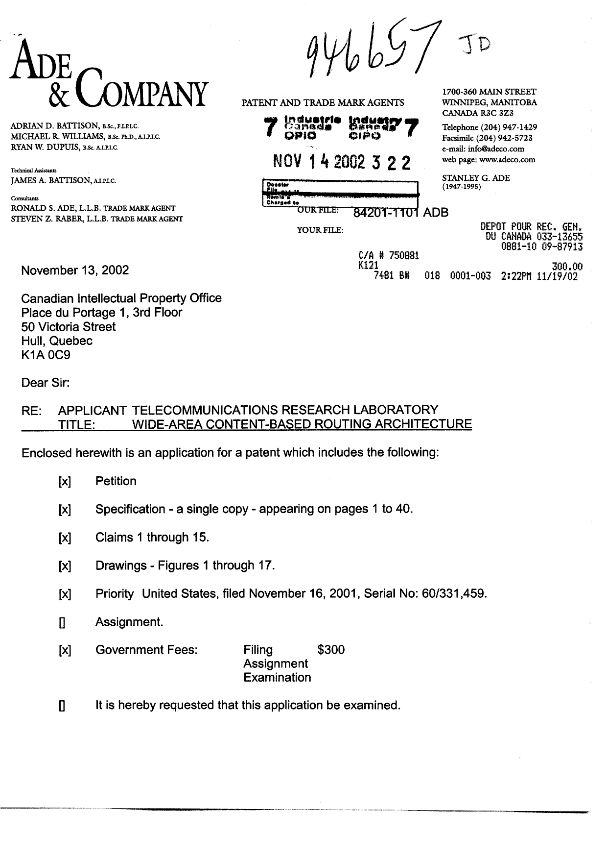 Canadian Patent Document 2411806. Assignment 20021114. Image 1 of 3