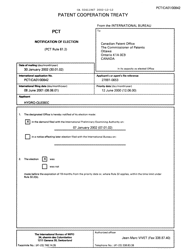 Document de brevet canadien 2411947. PCT 20011212. Image 1 de 7