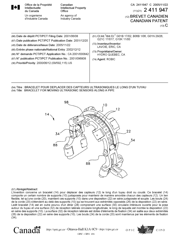 Document de brevet canadien 2411947. Page couverture 20041208. Image 1 de 1