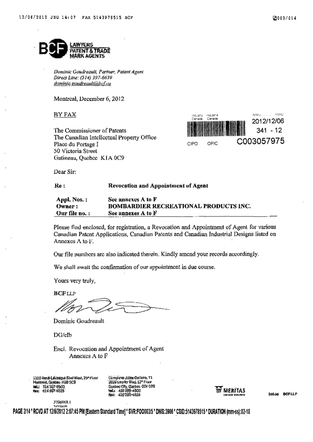 Canadian Patent Document 2411964. Correspondence 20121206. Image 2 of 14