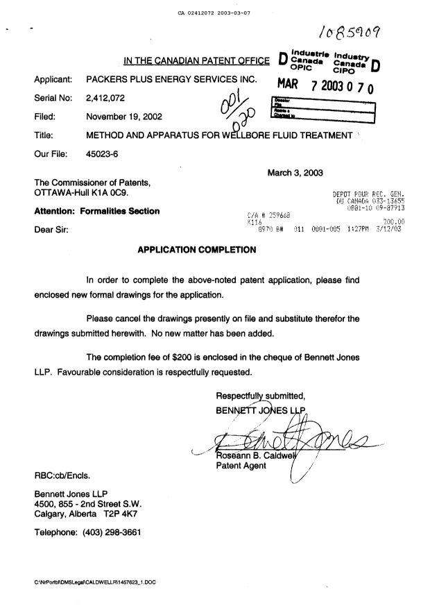 Canadian Patent Document 2412072. Correspondence 20021207. Image 1 of 10