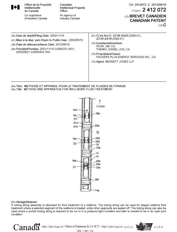 Canadian Patent Document 2412072. Cover Page 20111223. Image 1 of 1