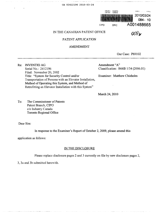 Canadian Patent Document 2412196. Prosecution-Amendment 20100324. Image 1 of 17