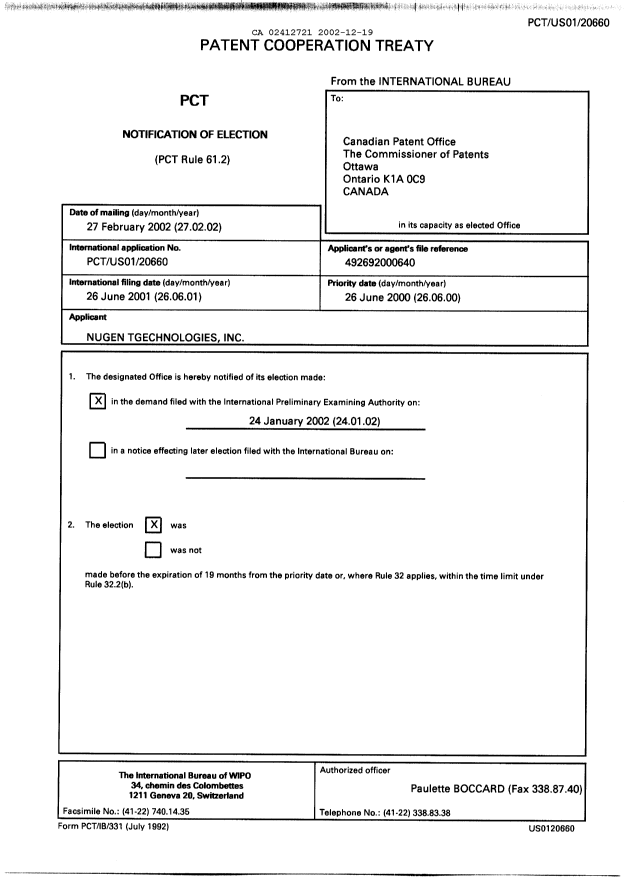 Document de brevet canadien 2412721. PCT 20011219. Image 1 de 4