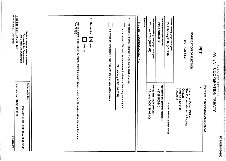 Document de brevet canadien 2412721. PCT 20011219. Image 1 de 4