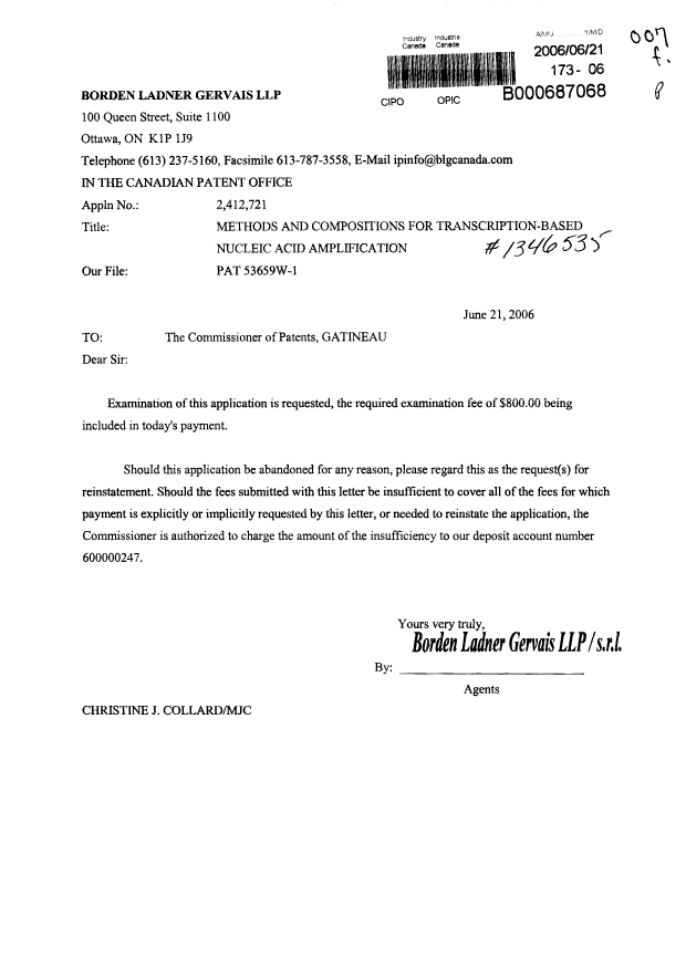 Canadian Patent Document 2412721. Prosecution-Amendment 20051221. Image 1 of 1