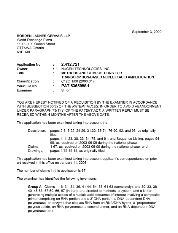 Canadian Patent Document 2412721. Prosecution-Amendment 20081203. Image 1 of 7