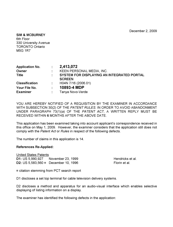 Canadian Patent Document 2413072. Prosecution-Amendment 20091202. Image 1 of 4