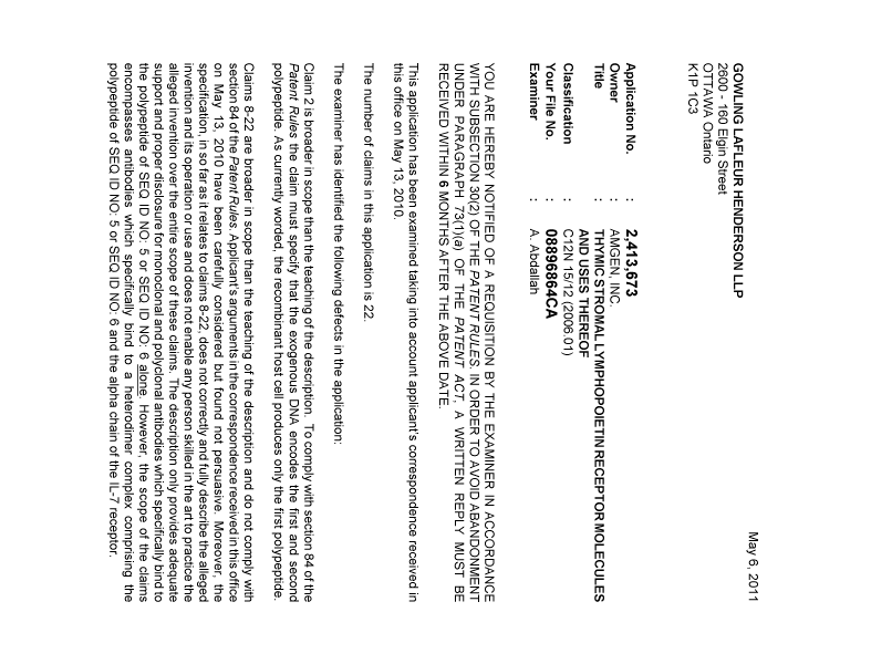 Document de brevet canadien 2413673. Poursuite-Amendment 20101206. Image 1 de 2