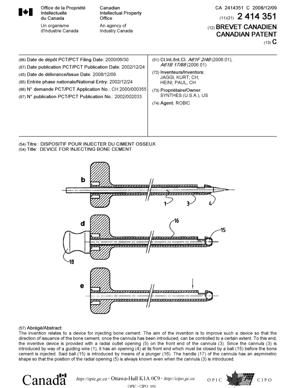 Canadian Patent Document 2414351. Cover Page 20081121. Image 1 of 1