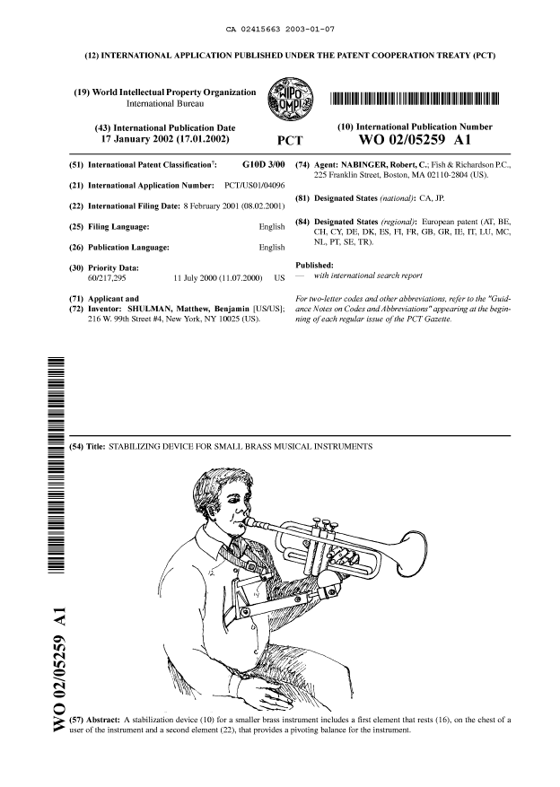 Document de brevet canadien 2415663. Abrégé 20030107. Image 1 de 1