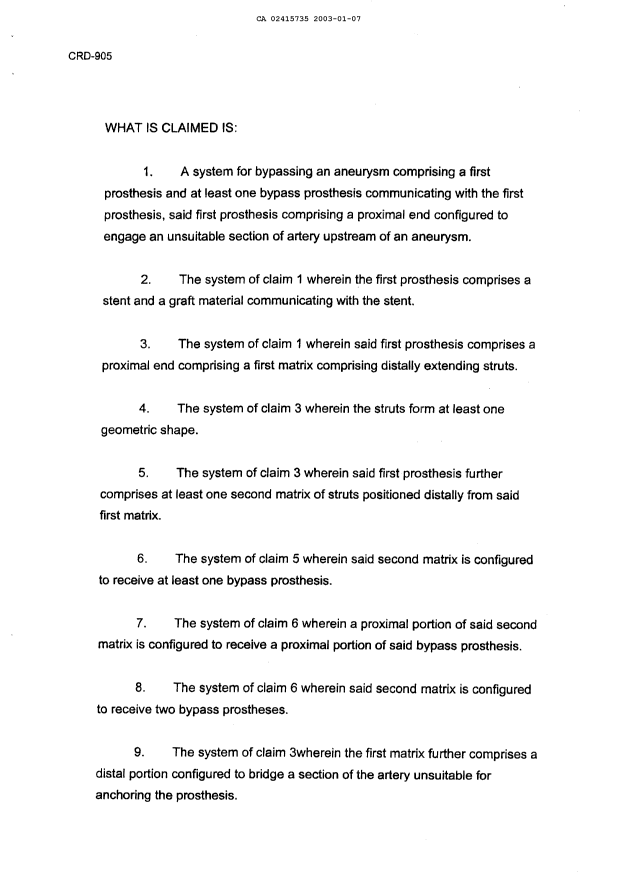 Document de brevet canadien 2415735. Revendications 20030107. Image 1 de 4