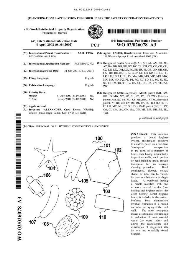 Document de brevet canadien 2416243. Abrégé 20030114. Image 1 de 1