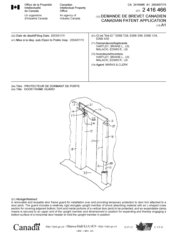 Document de brevet canadien 2416466. Page couverture 20040621. Image 1 de 1