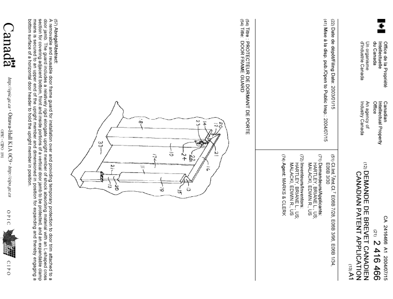 Canadian Patent Document 2416466. Cover Page 20040621. Image 1 of 1