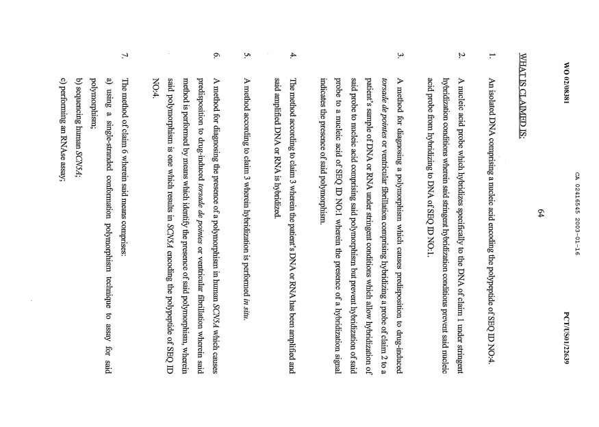 Document de brevet canadien 2416545. Revendications 20021216. Image 1 de 7