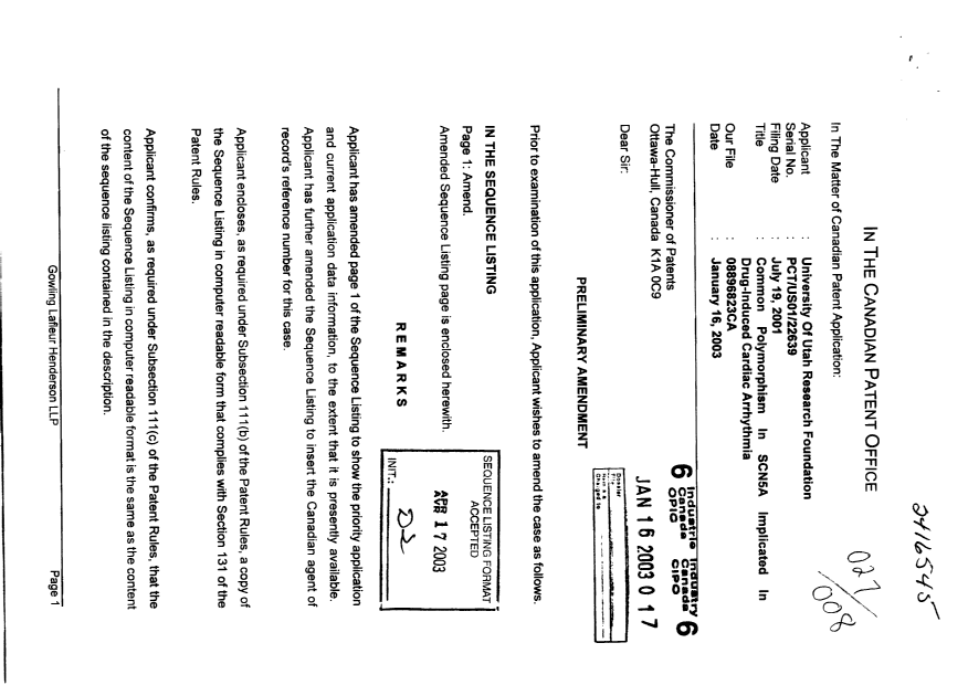 Canadian Patent Document 2416545. Prosecution-Amendment 20021216. Image 1 of 3