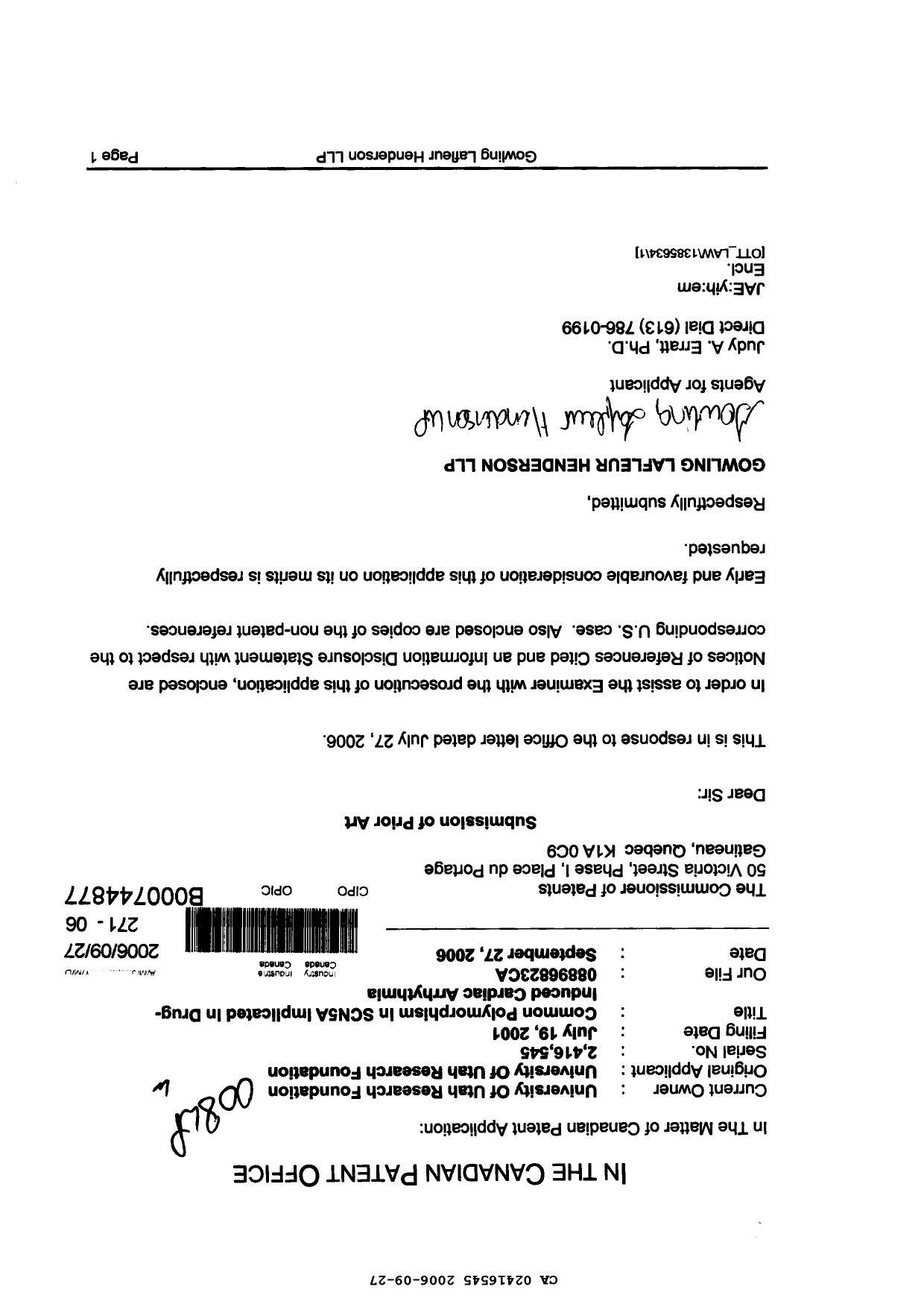 Canadian Patent Document 2416545. Prosecution-Amendment 20051227. Image 1 of 1
