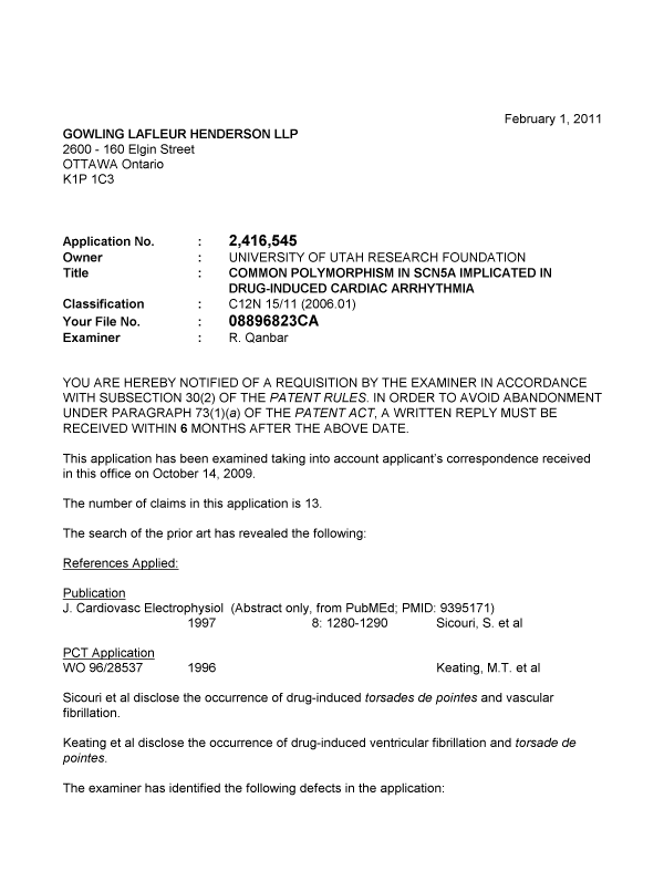 Document de brevet canadien 2416545. Poursuite-Amendment 20101201. Image 1 de 3