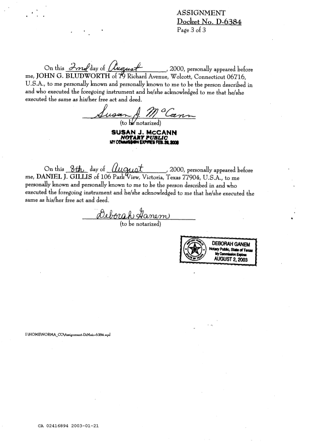 Canadian Patent Document 2416894. Assignment 20030121. Image 11 of 11