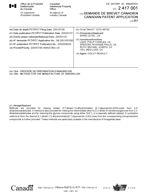 Document de brevet canadien 2417001. Page couverture 20030320. Image 1 de 1