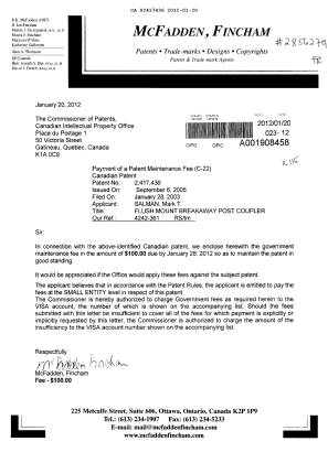 Canadian Patent Document 2417436. Fees 20120120. Image 1 of 1